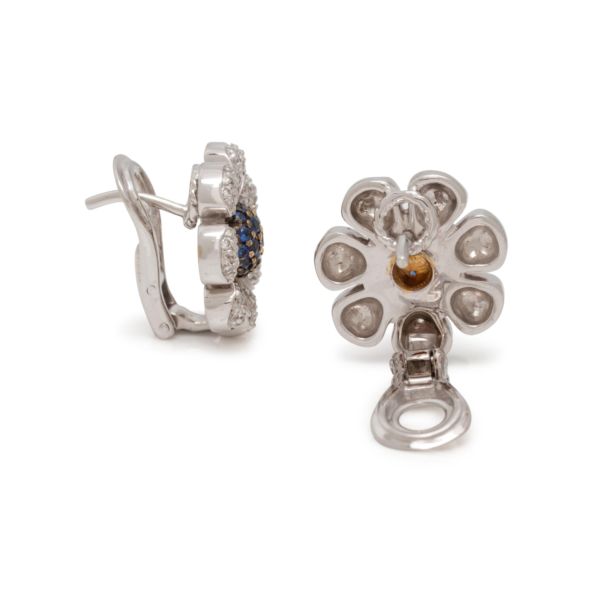 SAPPHIRE AND DIAMOND FLOWER EARCLIPS