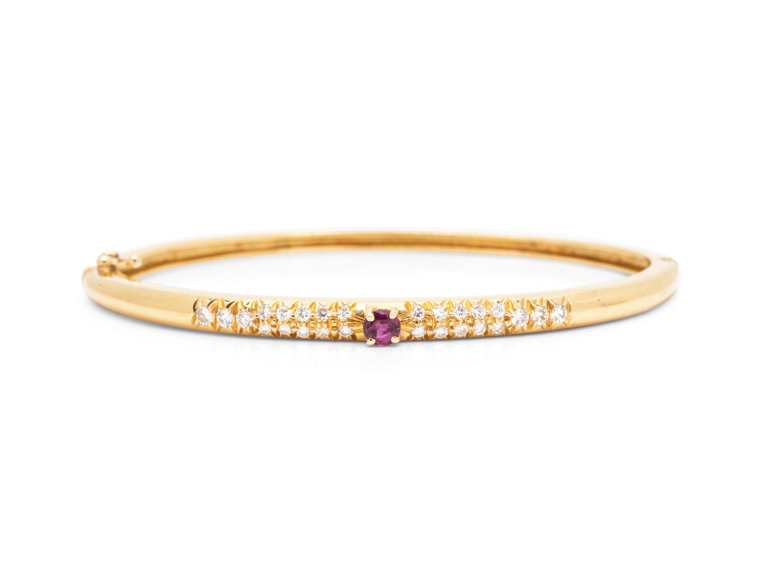 An 18 Karat Yellow Gold, Ruby and Diamond Bangle Bracelet,