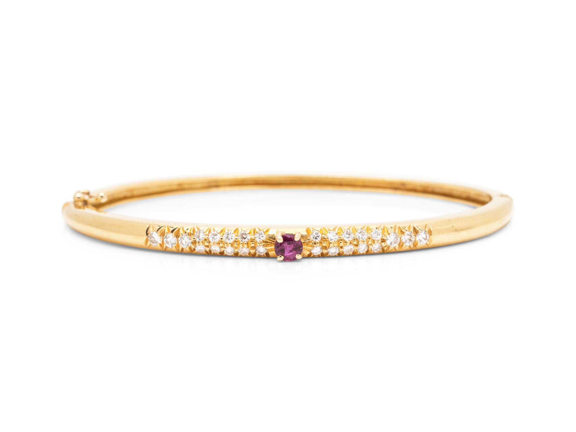 An 18 Karat Yellow Gold, Ruby and Diamond Bangle Bracelet,