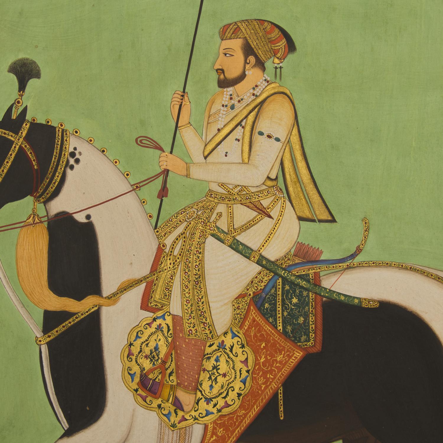 A Painting of the Mughal Emperor Shah Jahan Astride His Stallion, India, Rajasthan, 20th Century