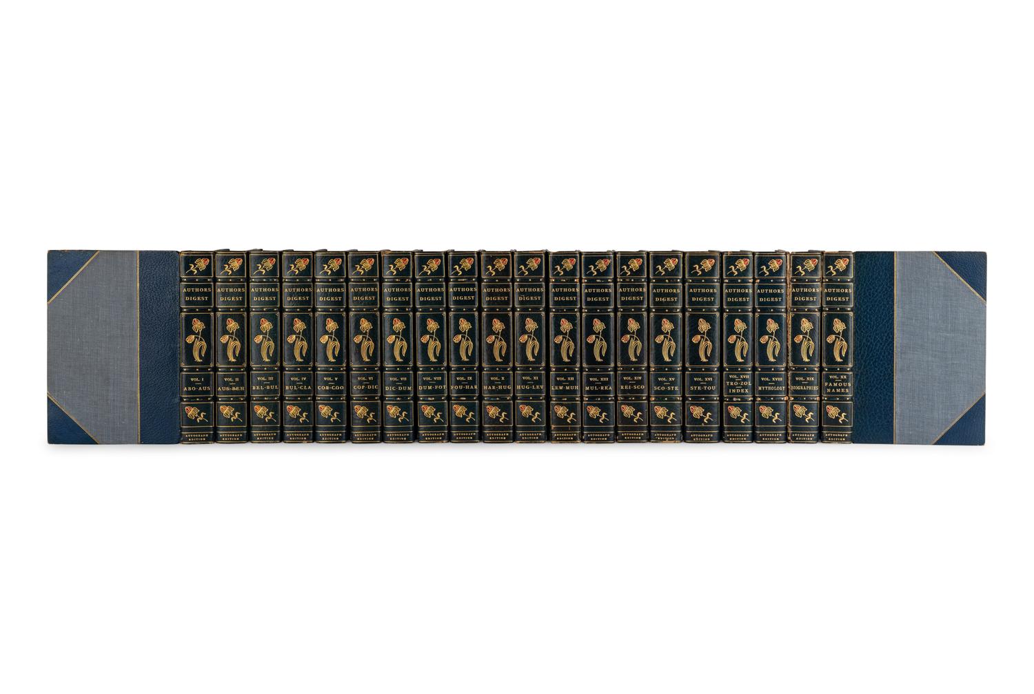 [BINDINGS] -- [CLEMENS, Samuel Langhorne ("Mark Twain") (1835-1910).]. JOHNSON, Rossiter, editor-in-chief. Authors Digest the World’s Great Stories in Brief. N.p.: Authors Press, [1908].