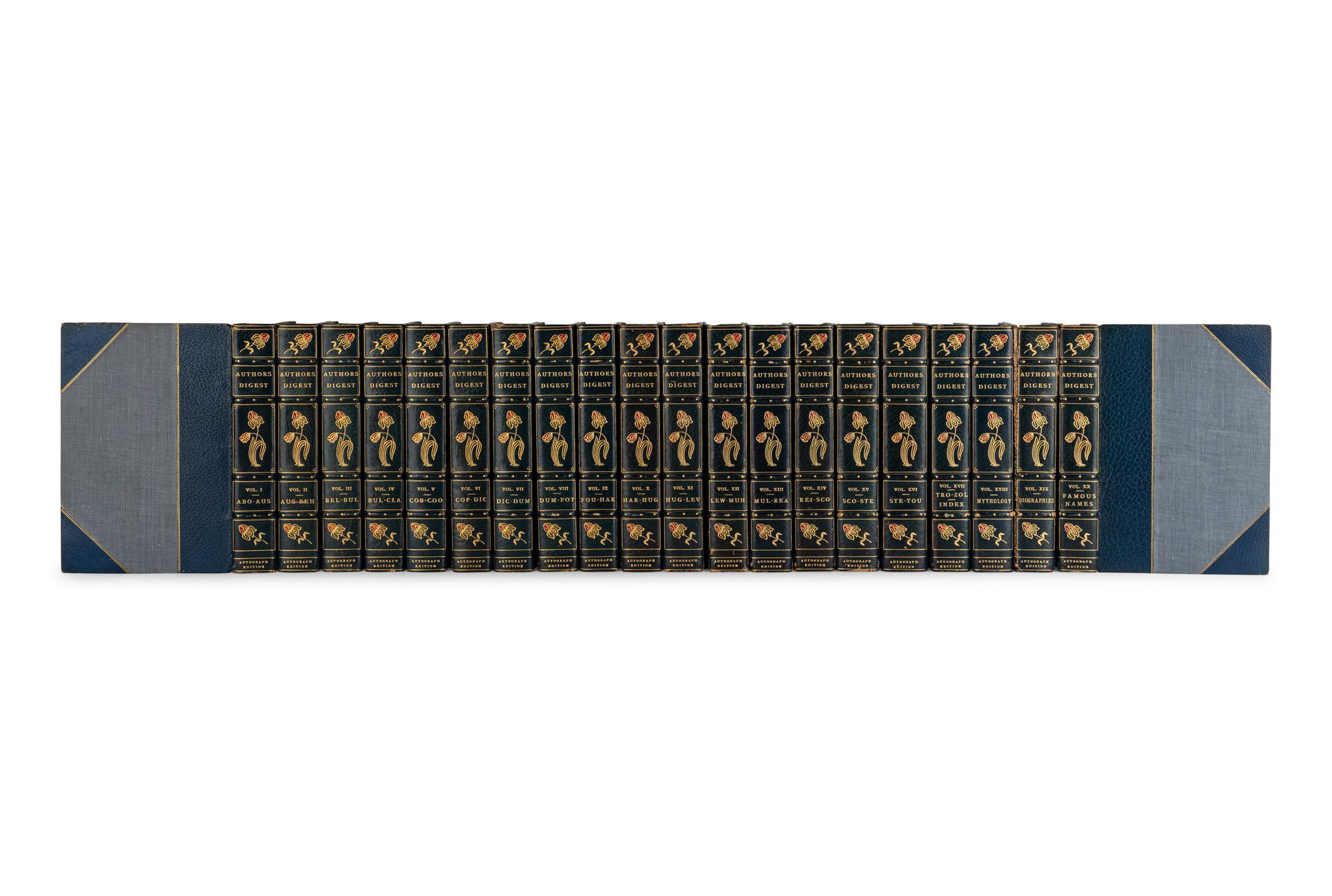 [BINDINGS] -- [CLEMENS, Samuel Langhorne ("Mark Twain") (1835-1910).]. JOHNSON, Rossiter, editor-in-chief. Authors Digest the World’s Great Stories in Brief. N.p.: Authors Press, [1908].