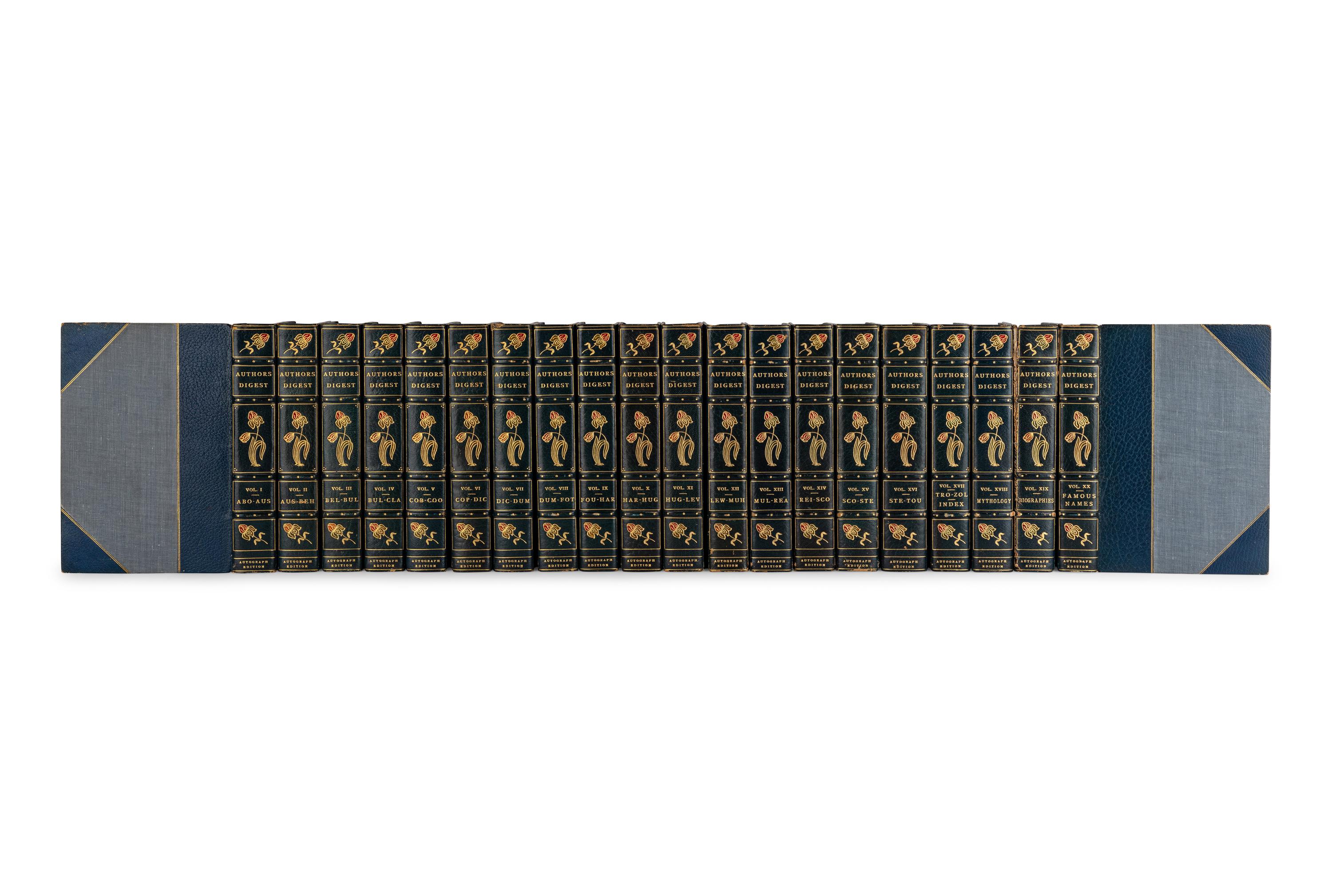 [BINDINGS] -- [CLEMENS, Samuel Langhorne ("Mark Twain") (1835-1910).]. JOHNSON, Rossiter, editor-in-chief. Authors Digest the World’s Great Stories in Brief. N.p.: Authors Press, [1908].