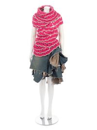Junya Watanabe Thick Cowlneck Sweater and Reconstructed Jeans Skirt, Fall/Winter 2004