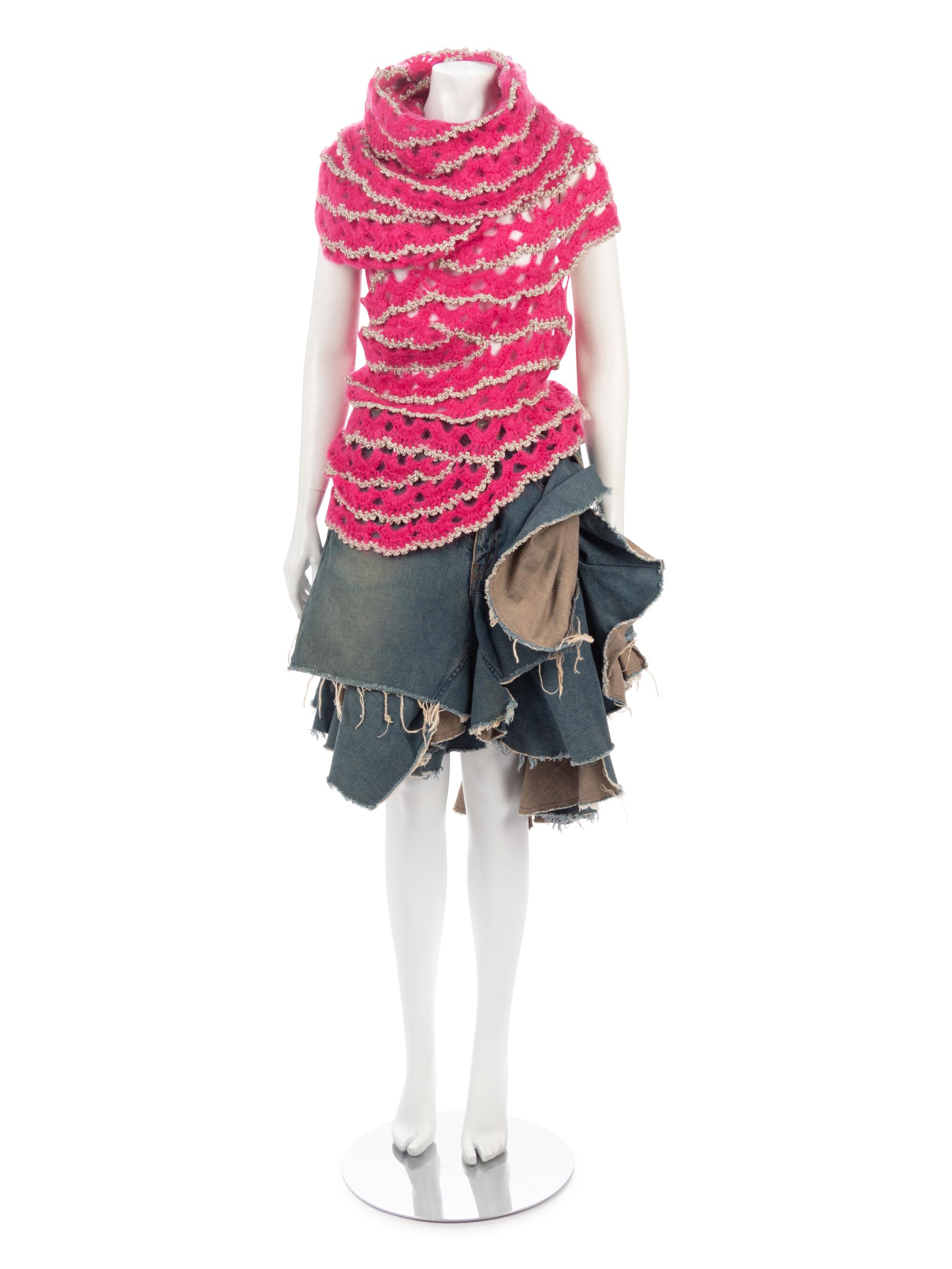 Junya Watanabe Thick Cowlneck Sweater and Reconstructed Jeans Skirt, Fall/Winter 2004