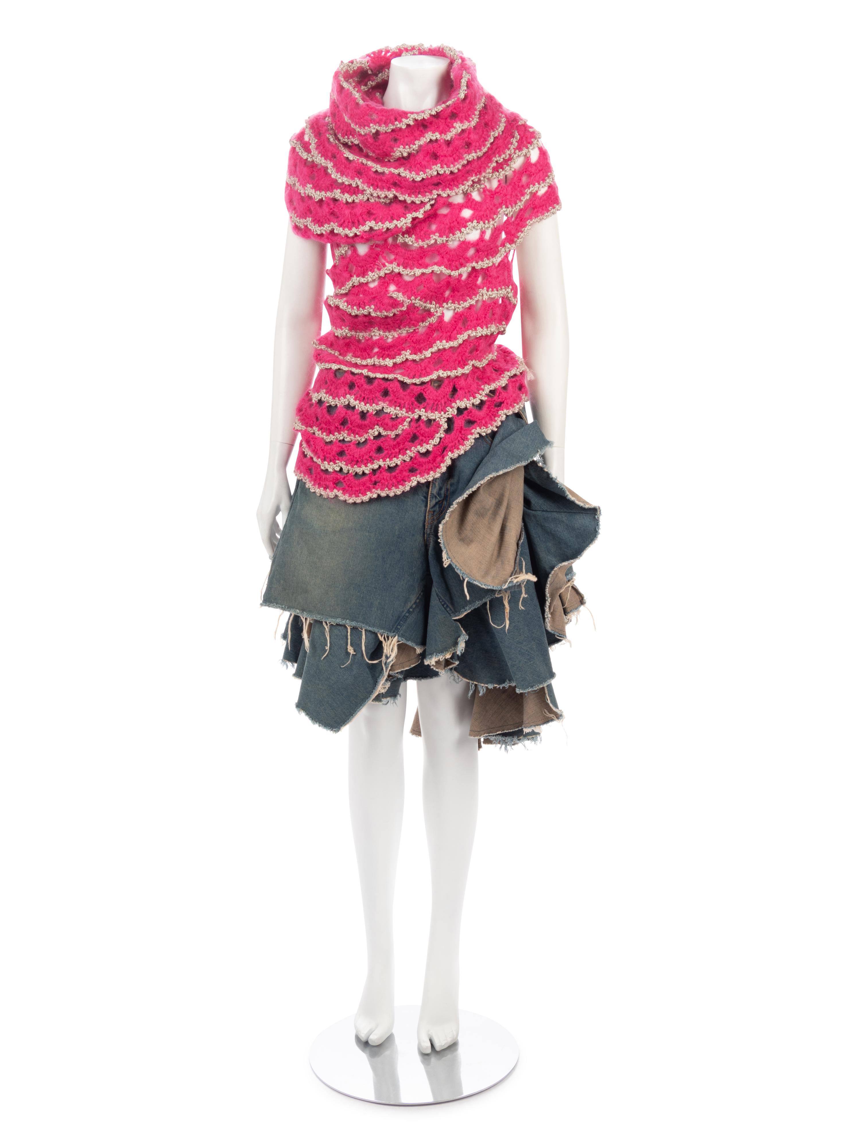 Junya Watanabe Thick Cowlneck Sweater and Reconstructed Jeans Skirt, Fall/Winter 2004