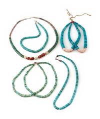 A Group of Pueblo Rolled Turquosie Necklaces and Joclas