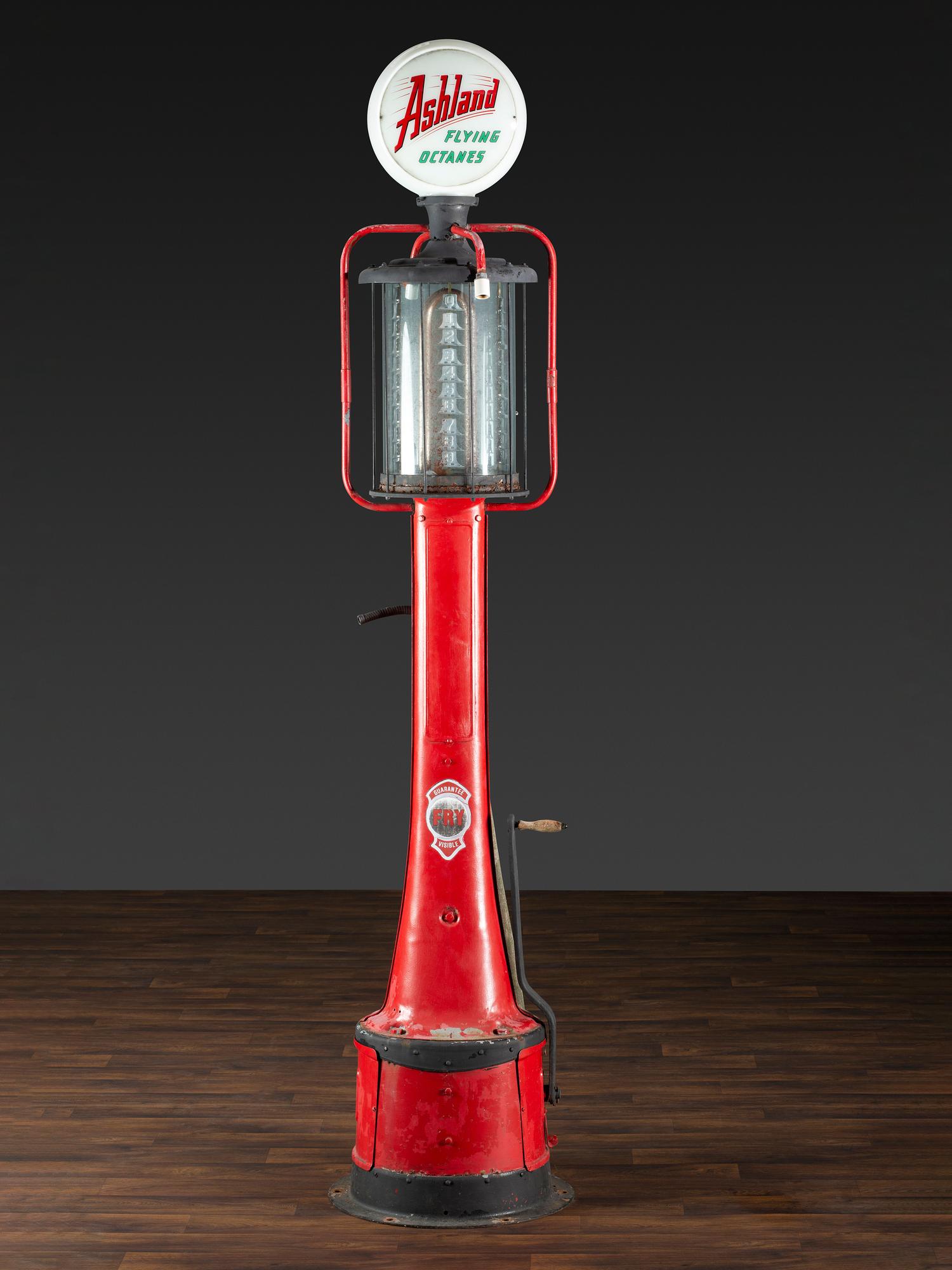 An American Painted Metal Gravity Gas Pump, Guarantee Liquid Measure