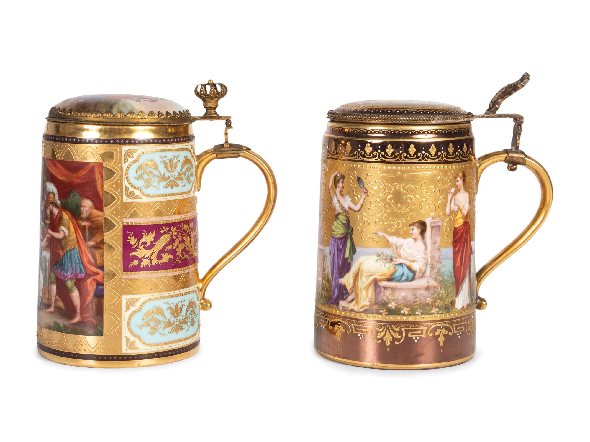 Two Continental Porcelain Tankards