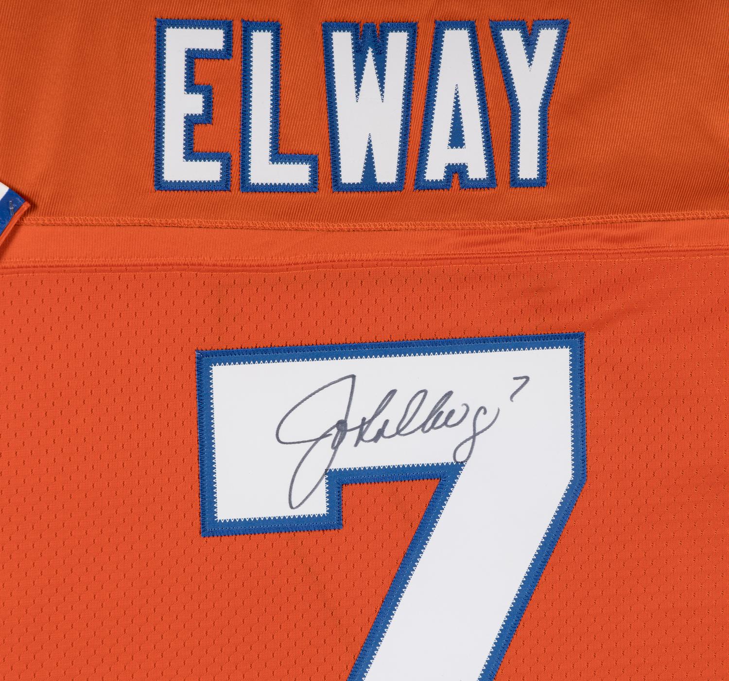 A John Elway Signed Autograph Denver Broncos Jersey Display (Beckett Authentication Services Letter),