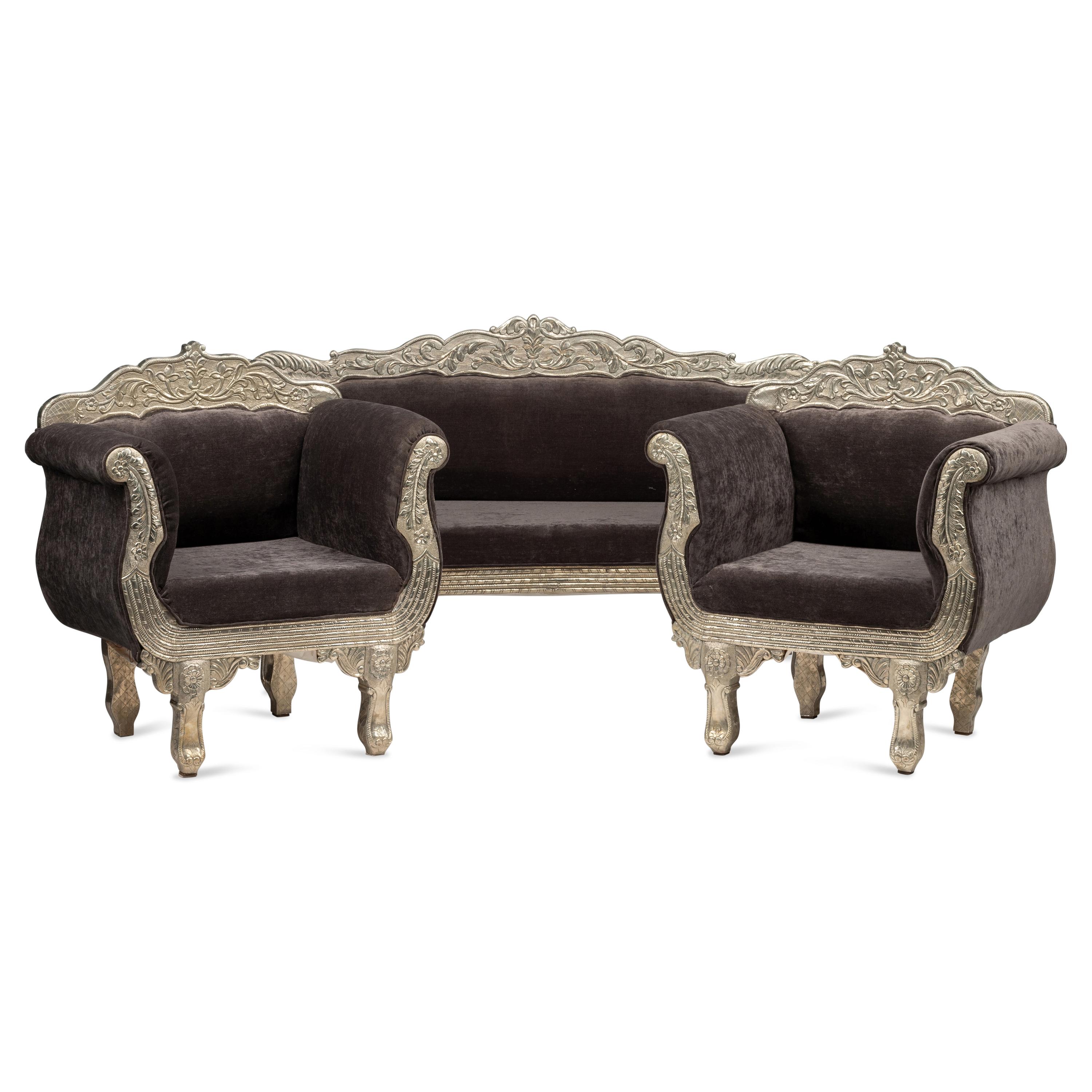 An Anglo-Indian Silvered Metal Repoussé Seating Suite