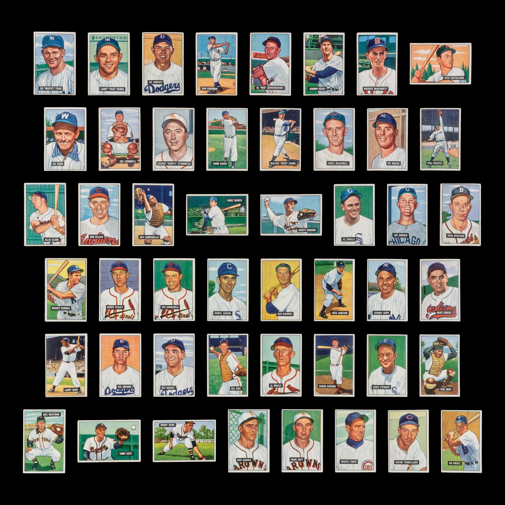 A Collection of 1951 Bowman Baseball Cards Including Multiple Hall of Famers (89)