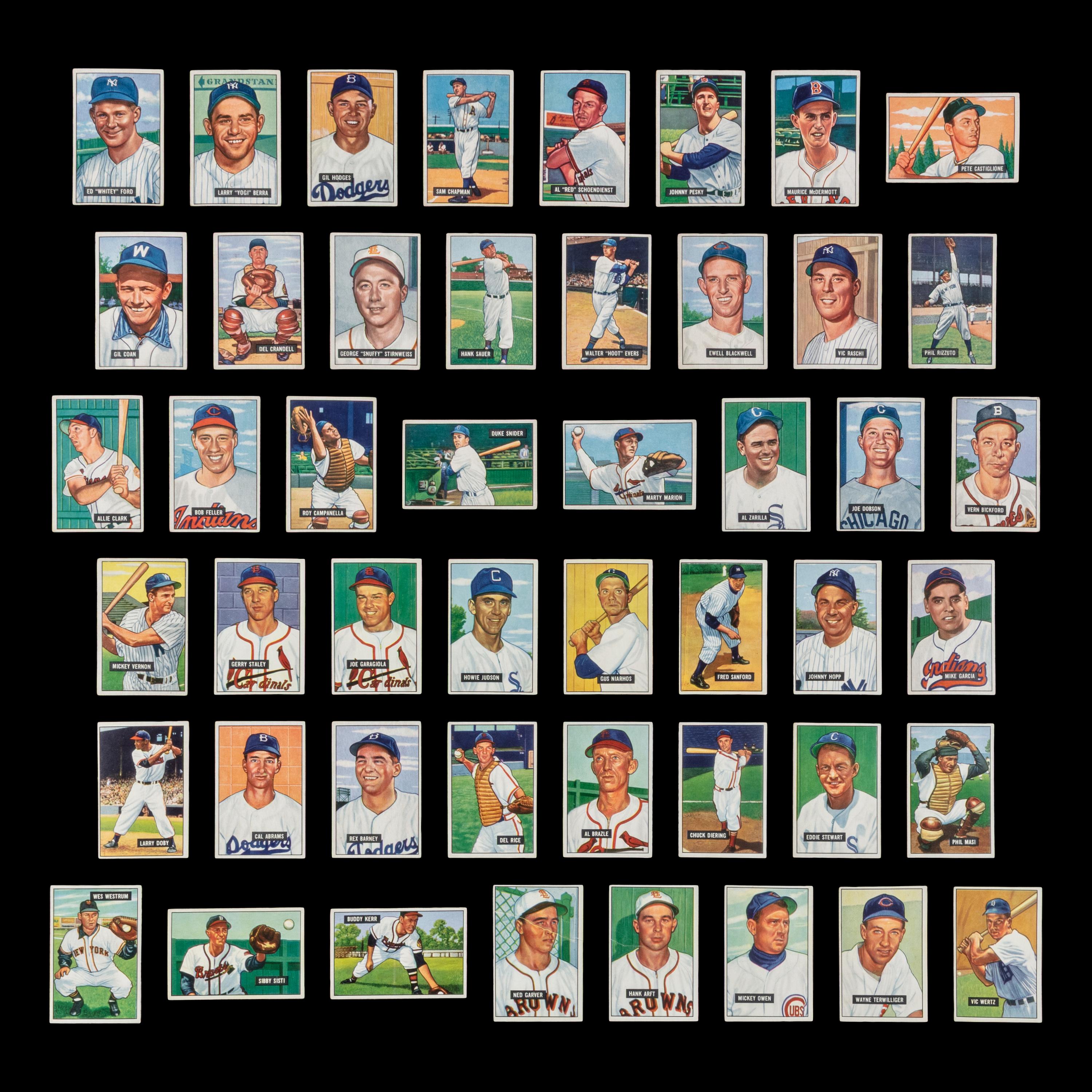 A Collection of 1951 Bowman Baseball Cards Including Multiple Hall of Famers (89)