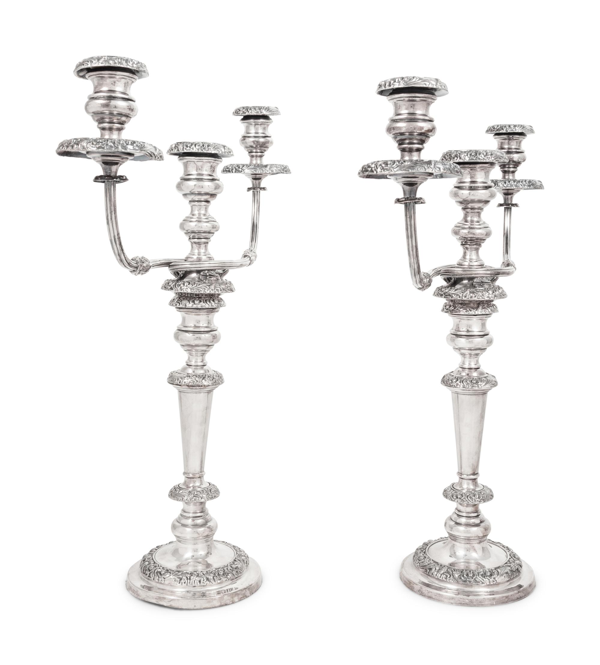 A Pair of Silver-Plate Three-Light Candelabra