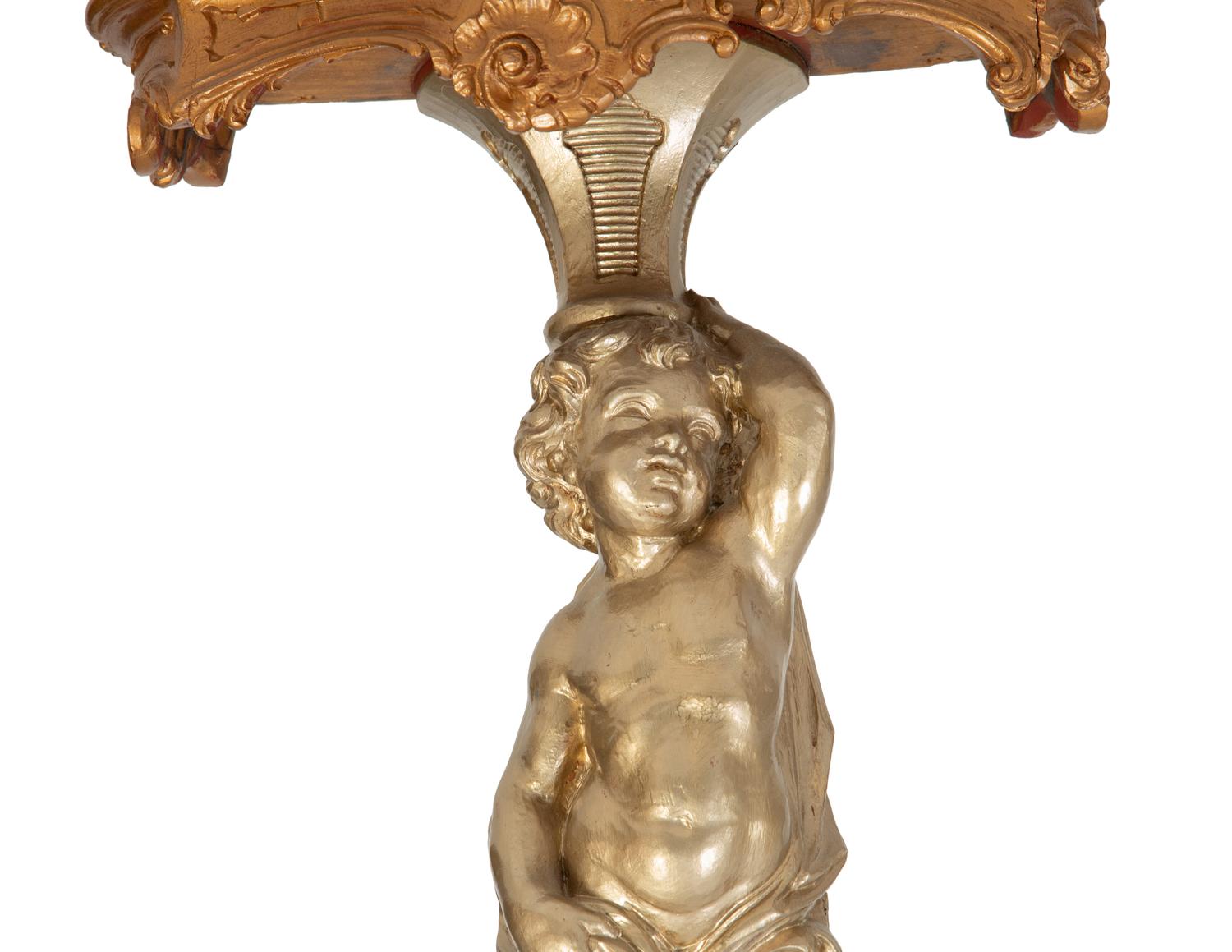 A Pair of Gilt and Silvered Wood Figural Wall Mount Console Brackets — 20TH CENTURY