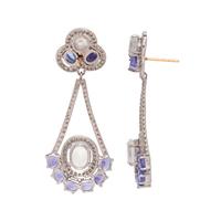 MOONSTONE, TANZANITE AND DIAMOND EARRINGS