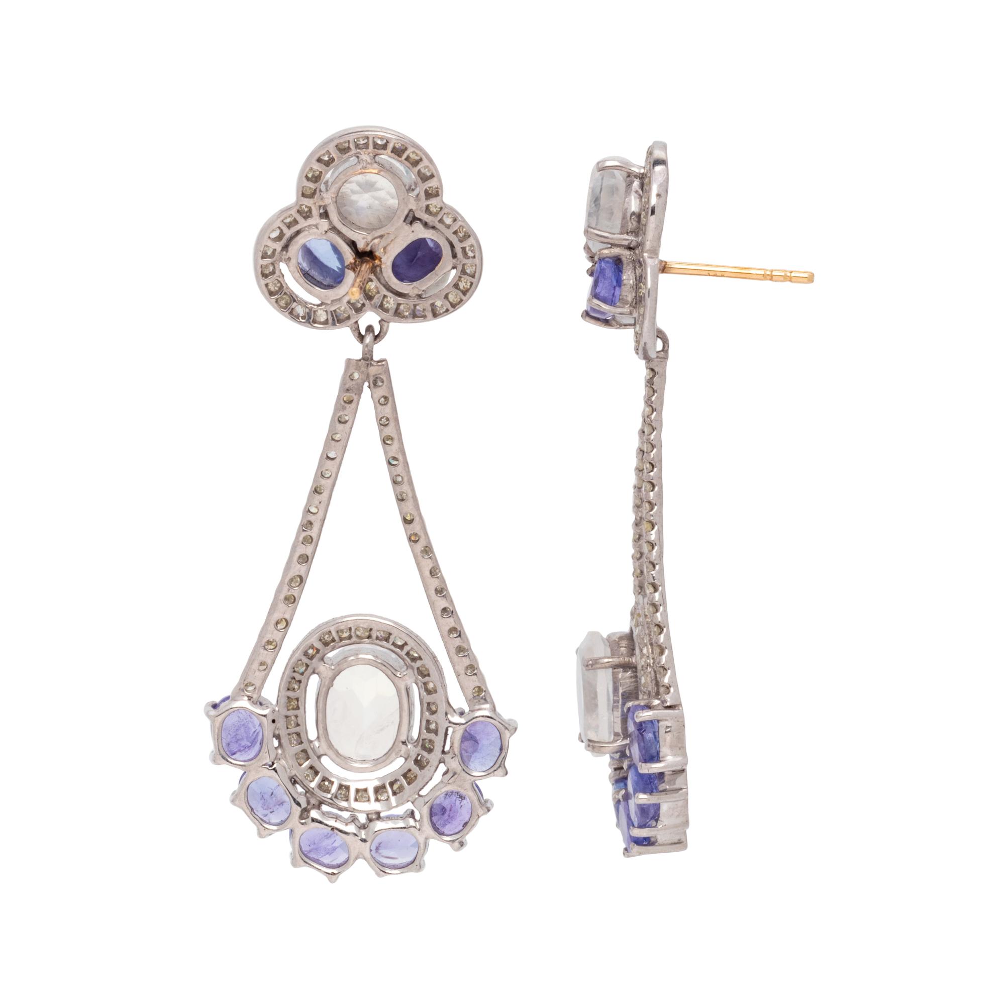 MOONSTONE, TANZANITE AND DIAMOND EARRINGS