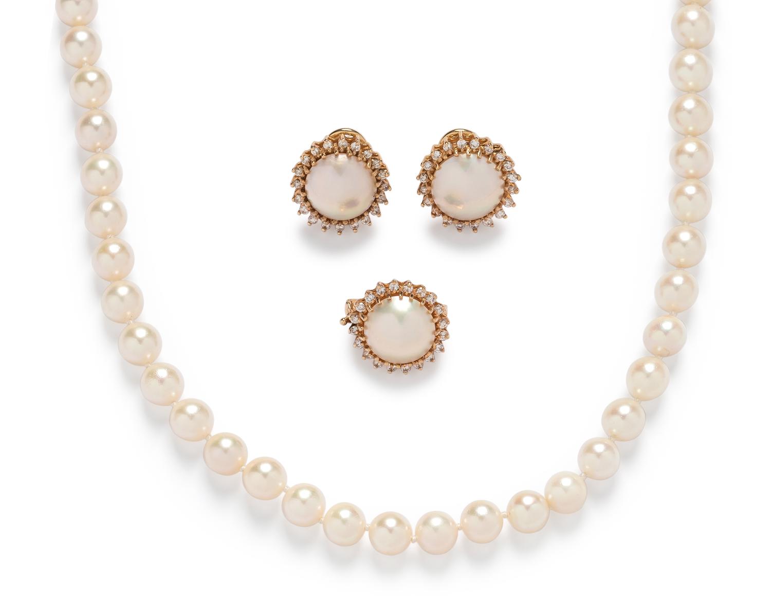 CULTURED PEARL AND DIAMOND SET