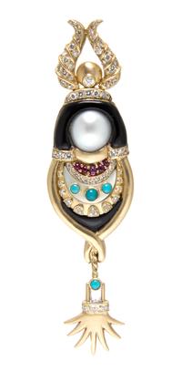An 18 Karat Yellow Gold, Multi Gem Brooch, 25.00 dwts.