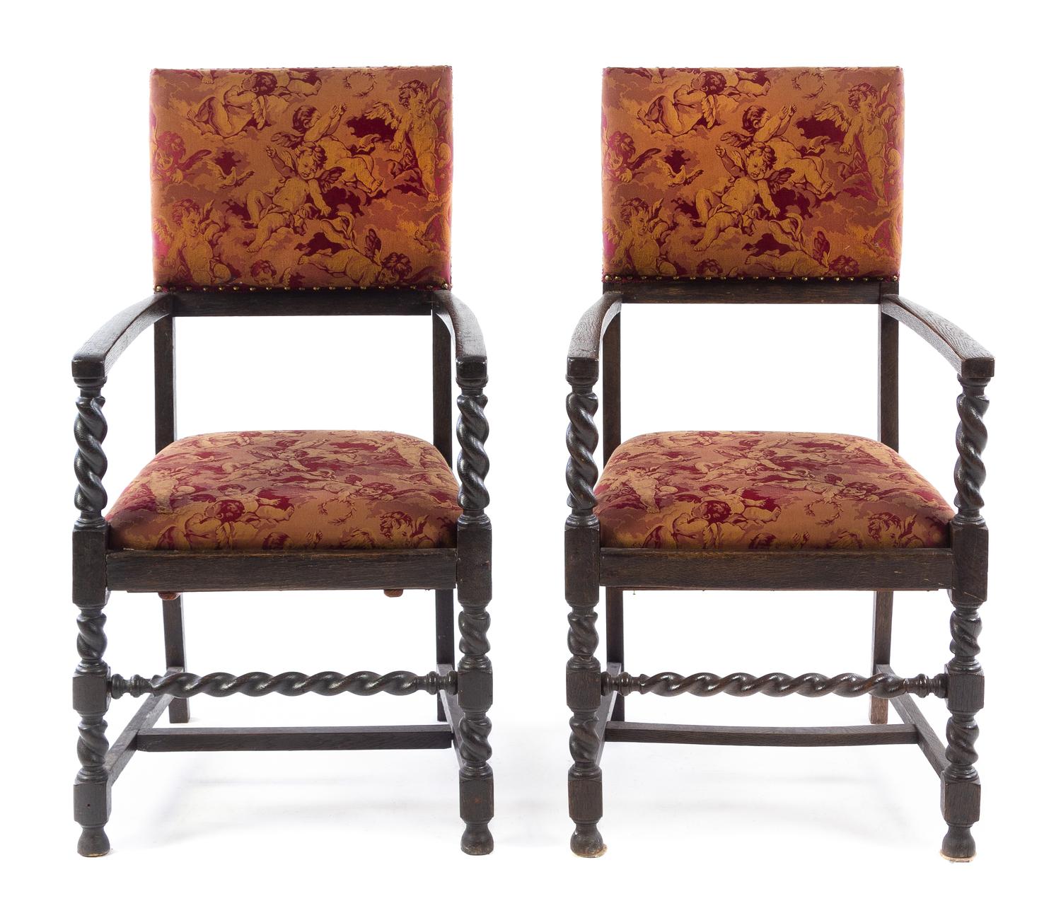 A Pair of Oak Open Armchairs Height 42 1/2 inches. — 19TH/20TH CENTURY