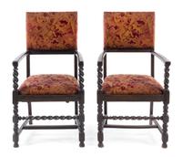 A Pair of Oak Open Armchairs Height 42 1/2 inches. — 19TH/20TH CENTURY