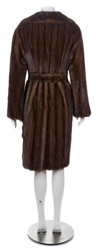 A J. Mendel Mahogany Mink Coat, No size; Belt: 67.5" x 2.25".