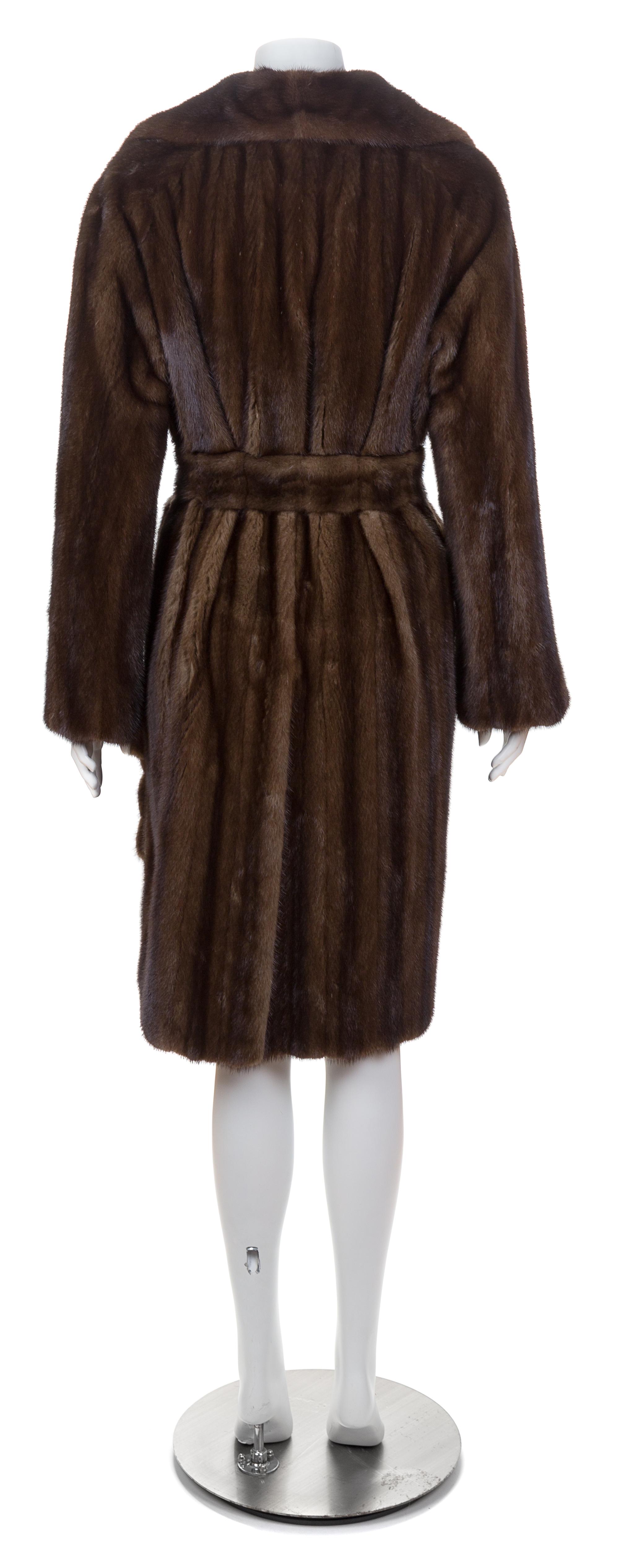 A J. Mendel Mahogany Mink Coat, No size; Belt: 67.5" x 2.25".
