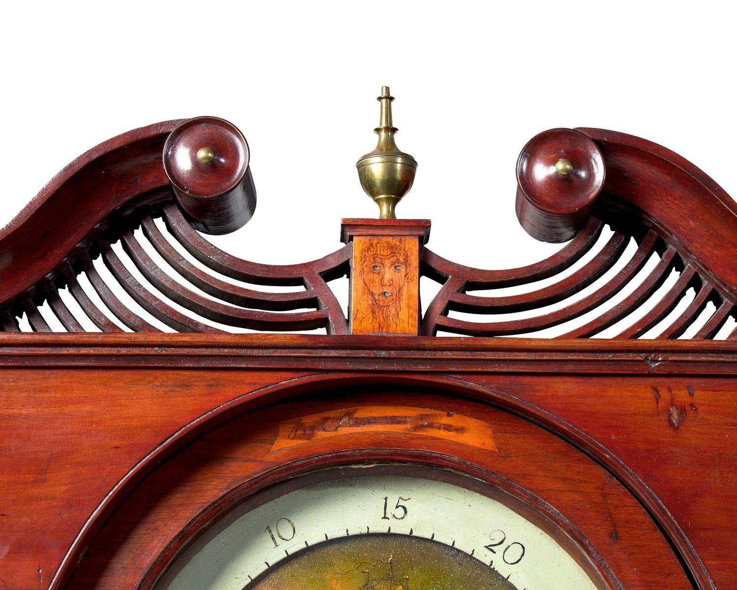 A Federal Carved And Inlaid Walnut and Cherrywood Tall Case Clock