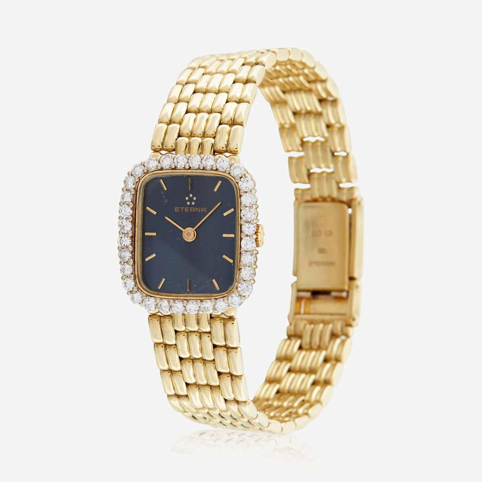 A lady's gold and diamond bracelet watch, Eterna