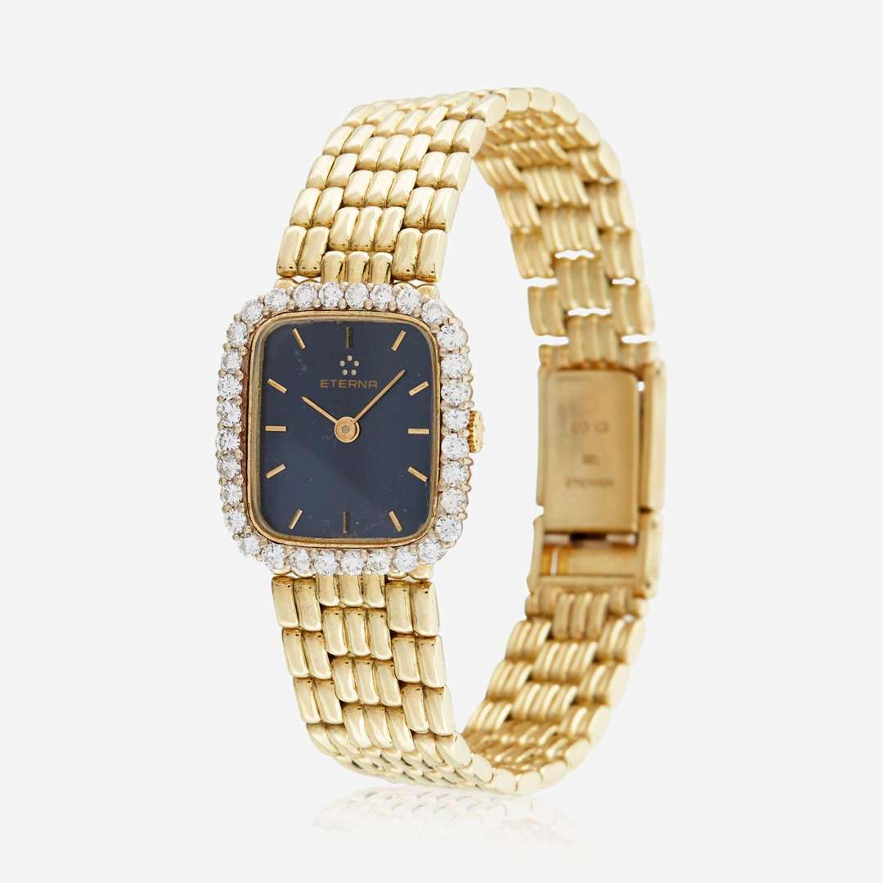 A lady's gold and diamond bracelet watch, Eterna