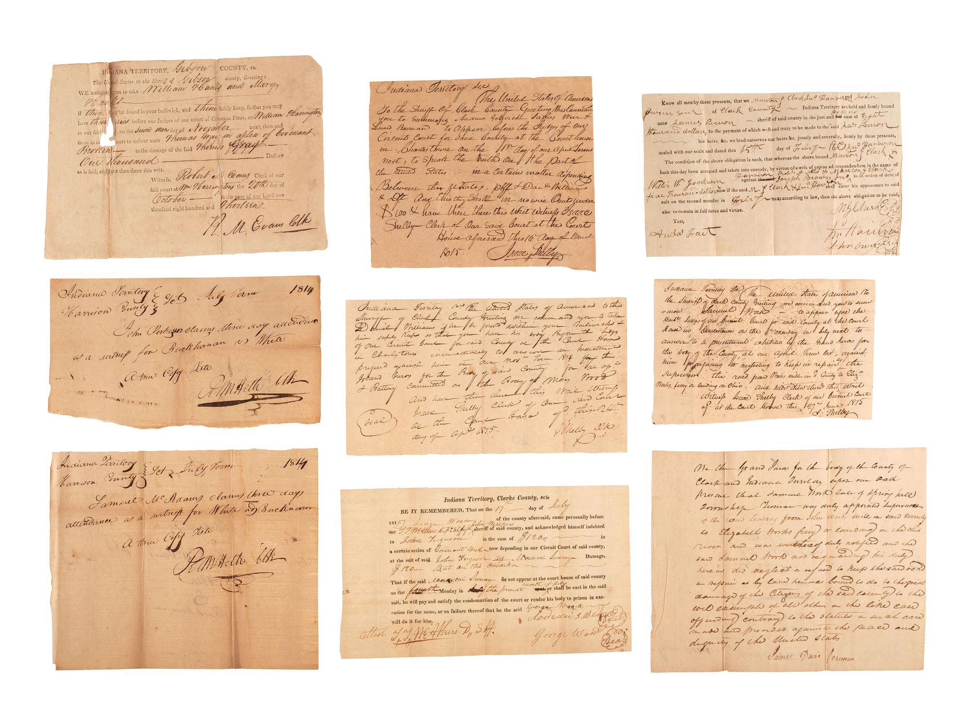 [INDIANA TERRITORY] -- [WAR OF 1812]. A group of documents from the Indiana Territory, including: