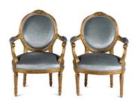 A Pair of Louis XVI Style Giltwood Fauteuils