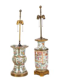 Two Gilt Bronze Mounted Rose Medallion Porcelain Vases Mounted as Lamps