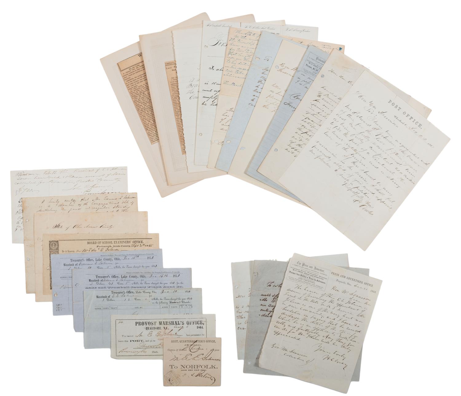 [CIVIL WAR]. A collection of documents related to Mr. Edward E. Johnson (ca 1824- ca 1901), assistant to the Reverend Horace James, Superintendent of Negro Affairs in North Carolina.