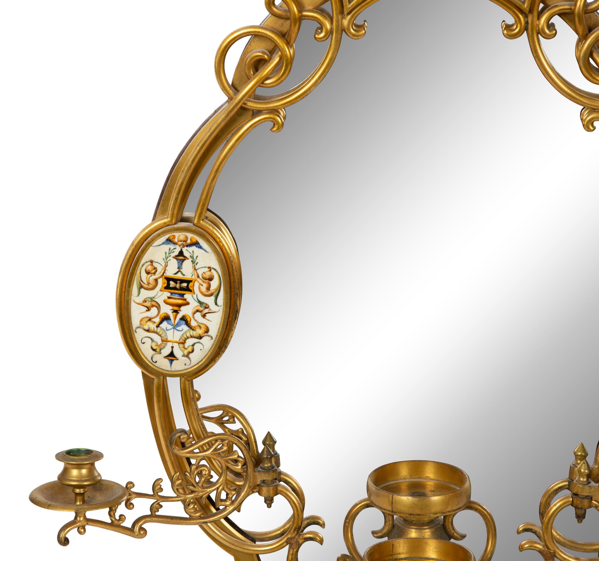 An Italian Majolica Plaque-Inset Gilt Metal Girandole Mirror — 20TH CENTURY