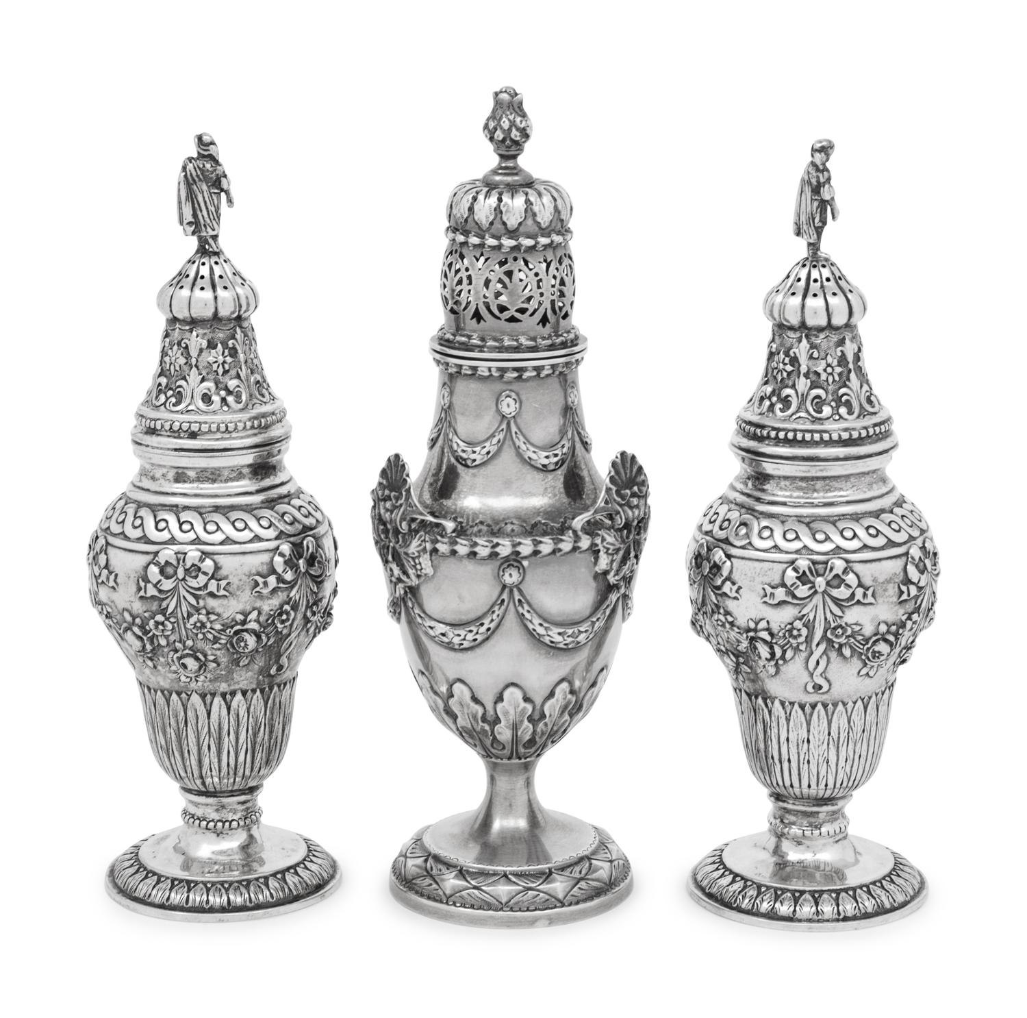 A Set of Three Silver Sugar Casters