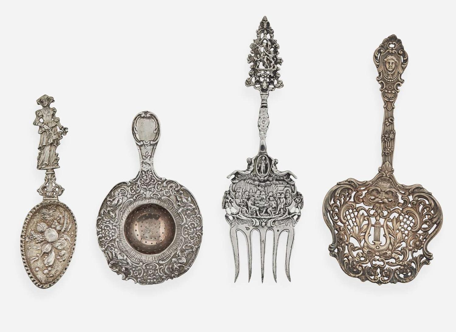 A group of five Renaissance Revival silver table items, Hanau, Germany and Providence, RI, late 19th / early 20th century