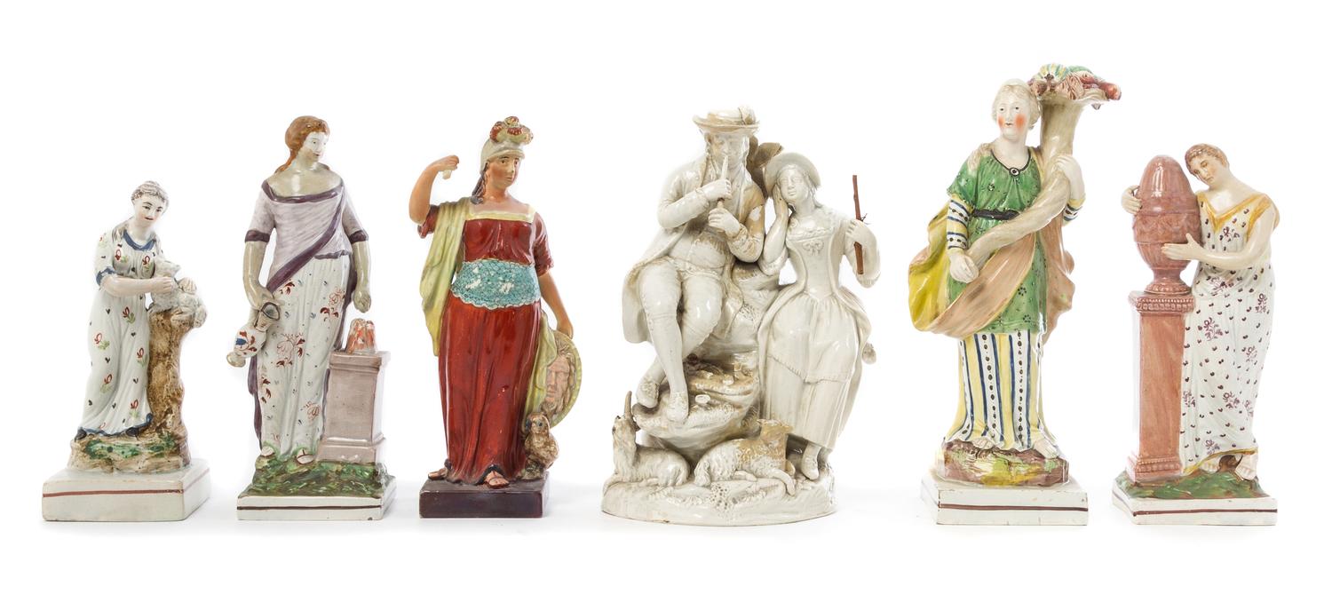 Six Staffordshire Figures Height of tallest 11 1/4 inches. — 19TH CENTURY