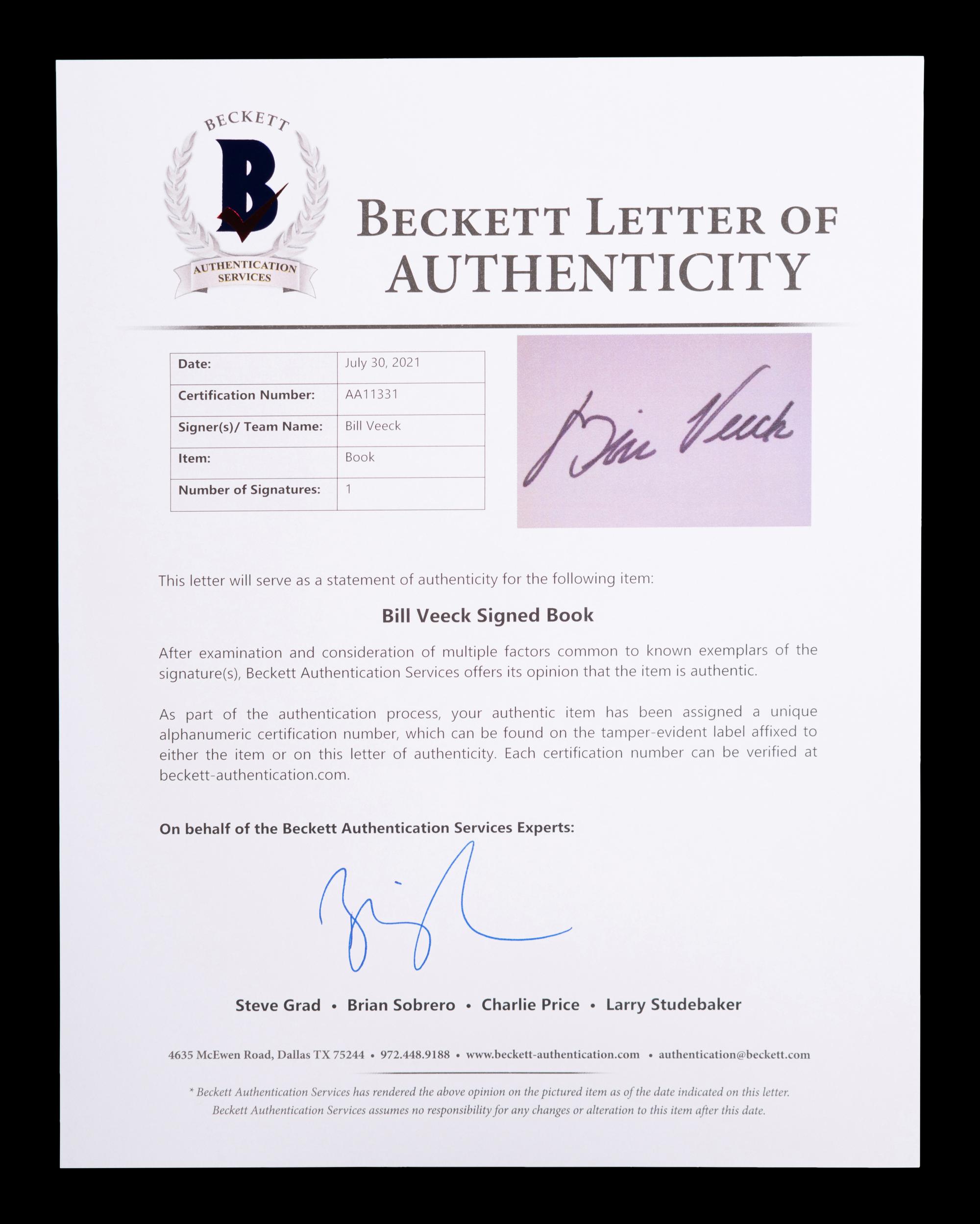 A Group of Hall of Fame Baseball Owner Bill Veeck Signed Autograph Items (BAS Beckett Authentication Services Certified),