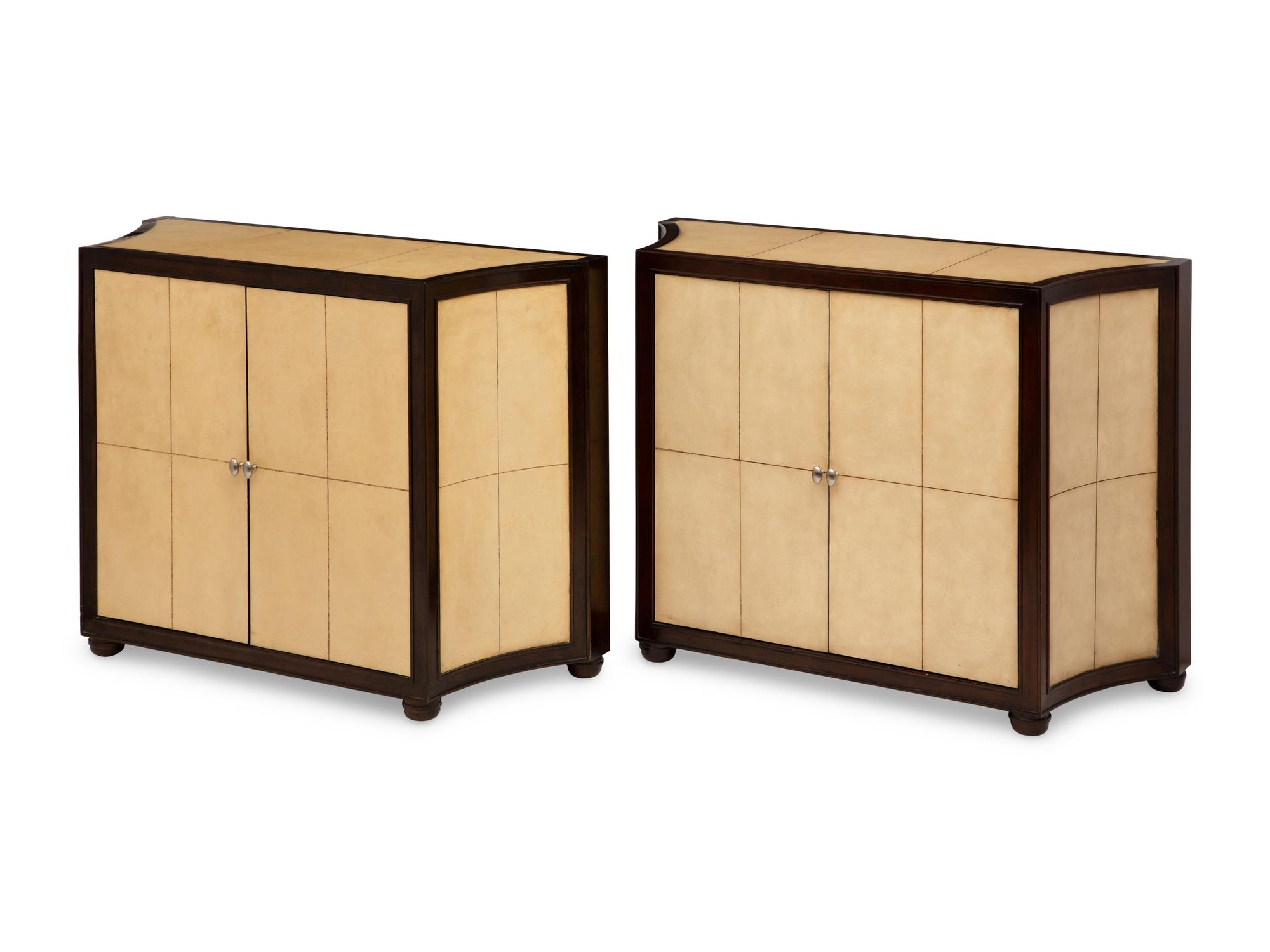 A Pair of Gatsby Leather-Inset Console Cabinets