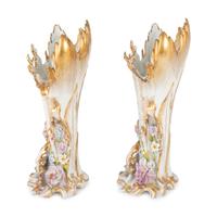 A Pair of Paris Porcelain Gilt and Encrusted Spill-Vases