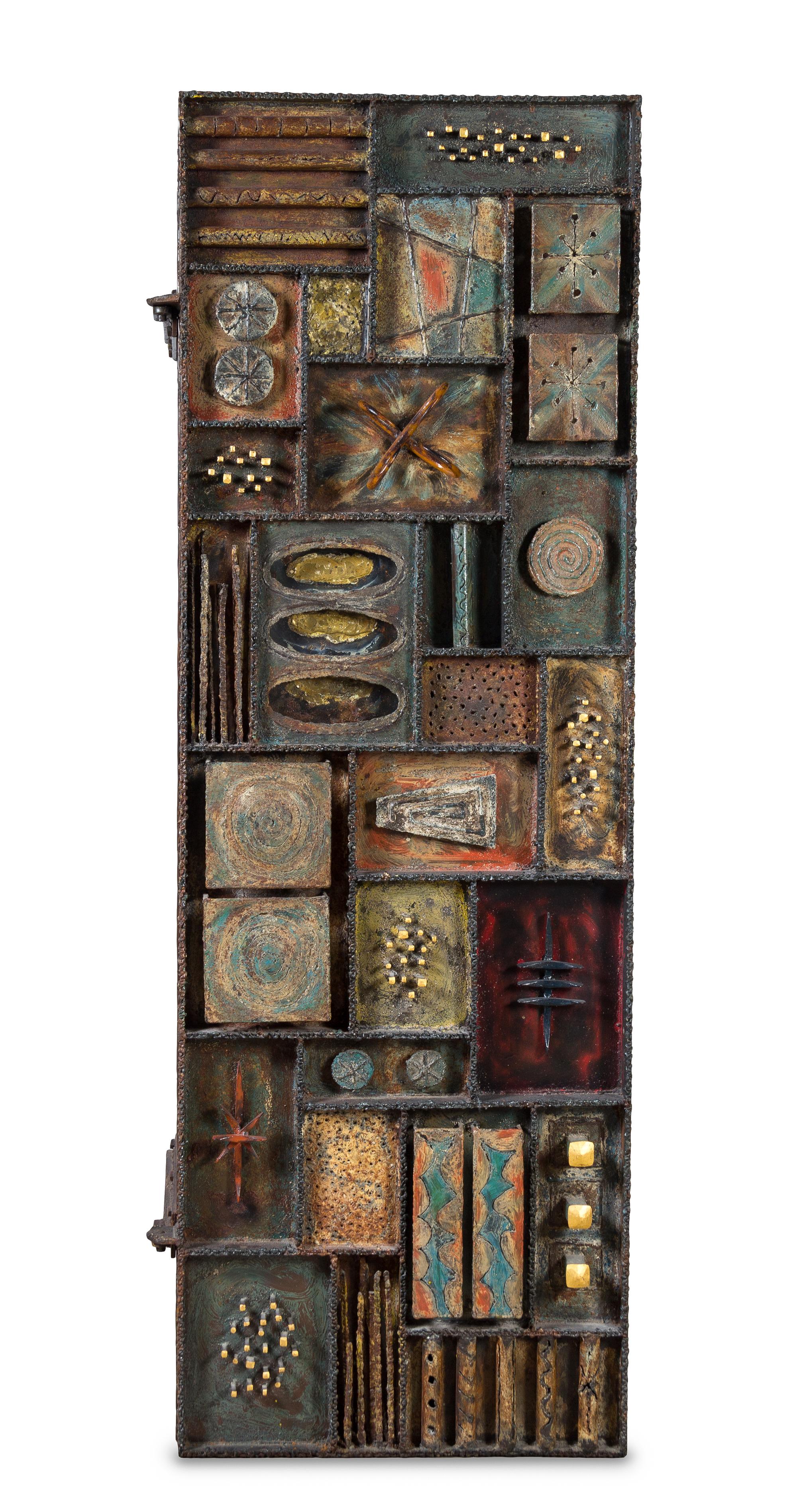 A Paul Evans Sculpture Front Cabinet Height 72 x width 24 x depth 24 1/2 inches. — CIRCA 1973
