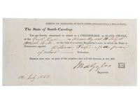 [SLAVERY & ABOLITION]. Partly printed court summons to attend the trial of "William Turpin, a free person of colour." [Charleston, SC], 12 July 1852.