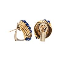TIFFANY & CO., YELLOW GOLD AND LAPIS LAZULI EARCLIPS