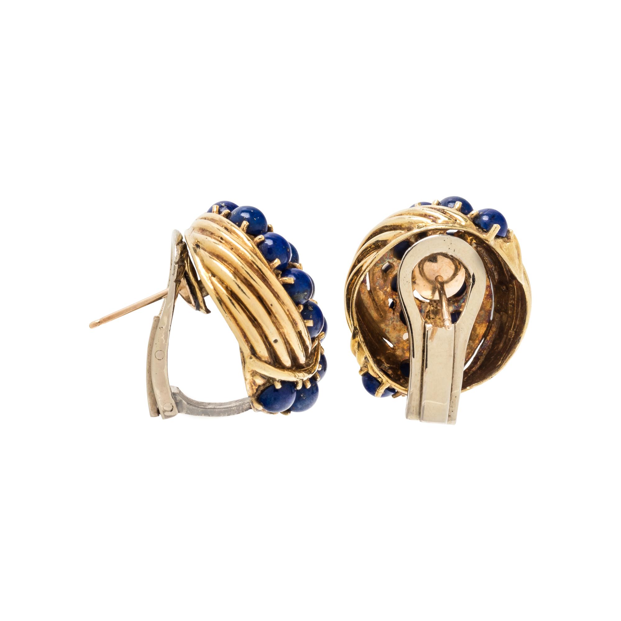 TIFFANY & CO., YELLOW GOLD AND LAPIS LAZULI EARCLIPS