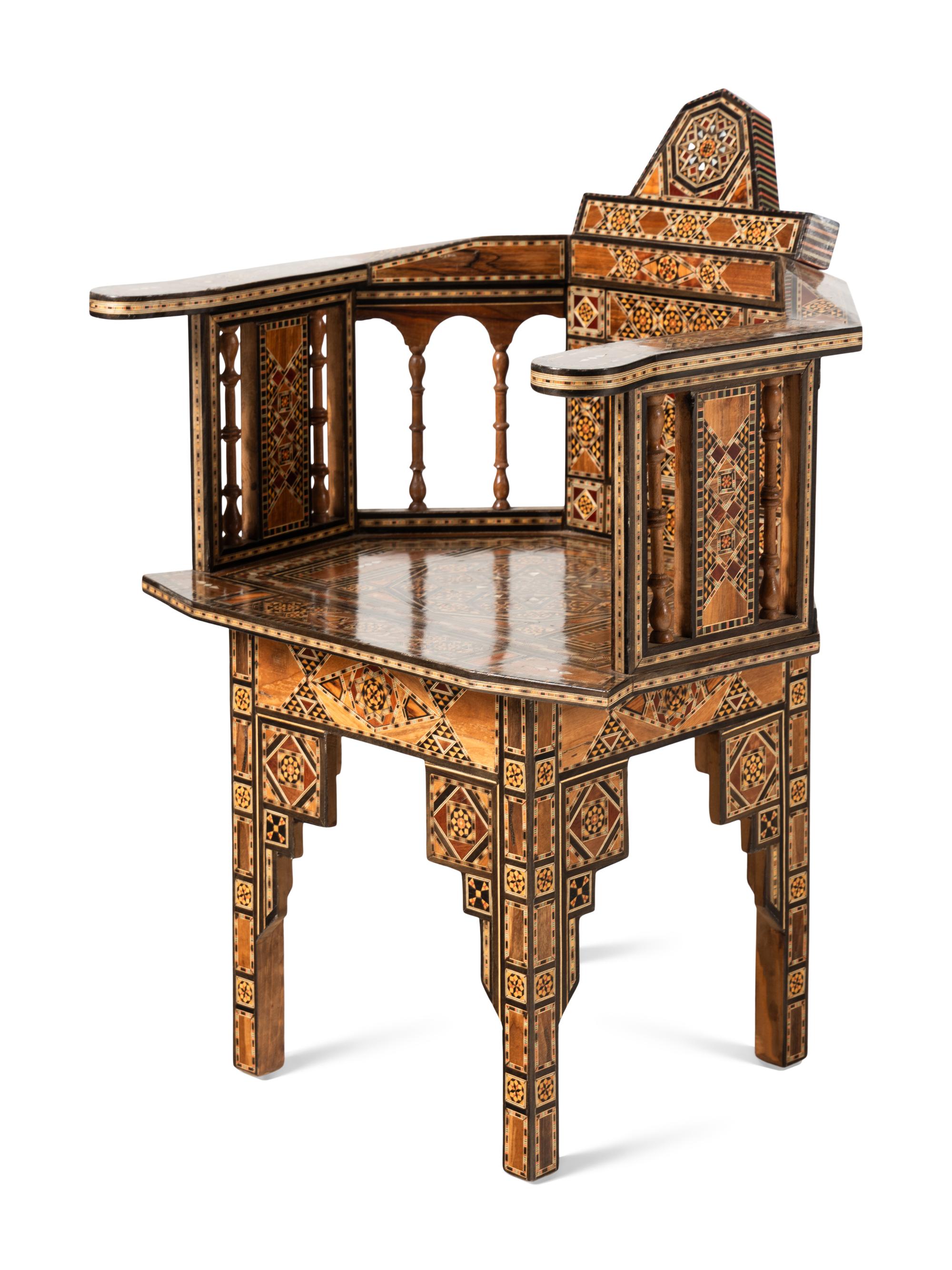 A Syrian Mosaic-Inlaid Armchair