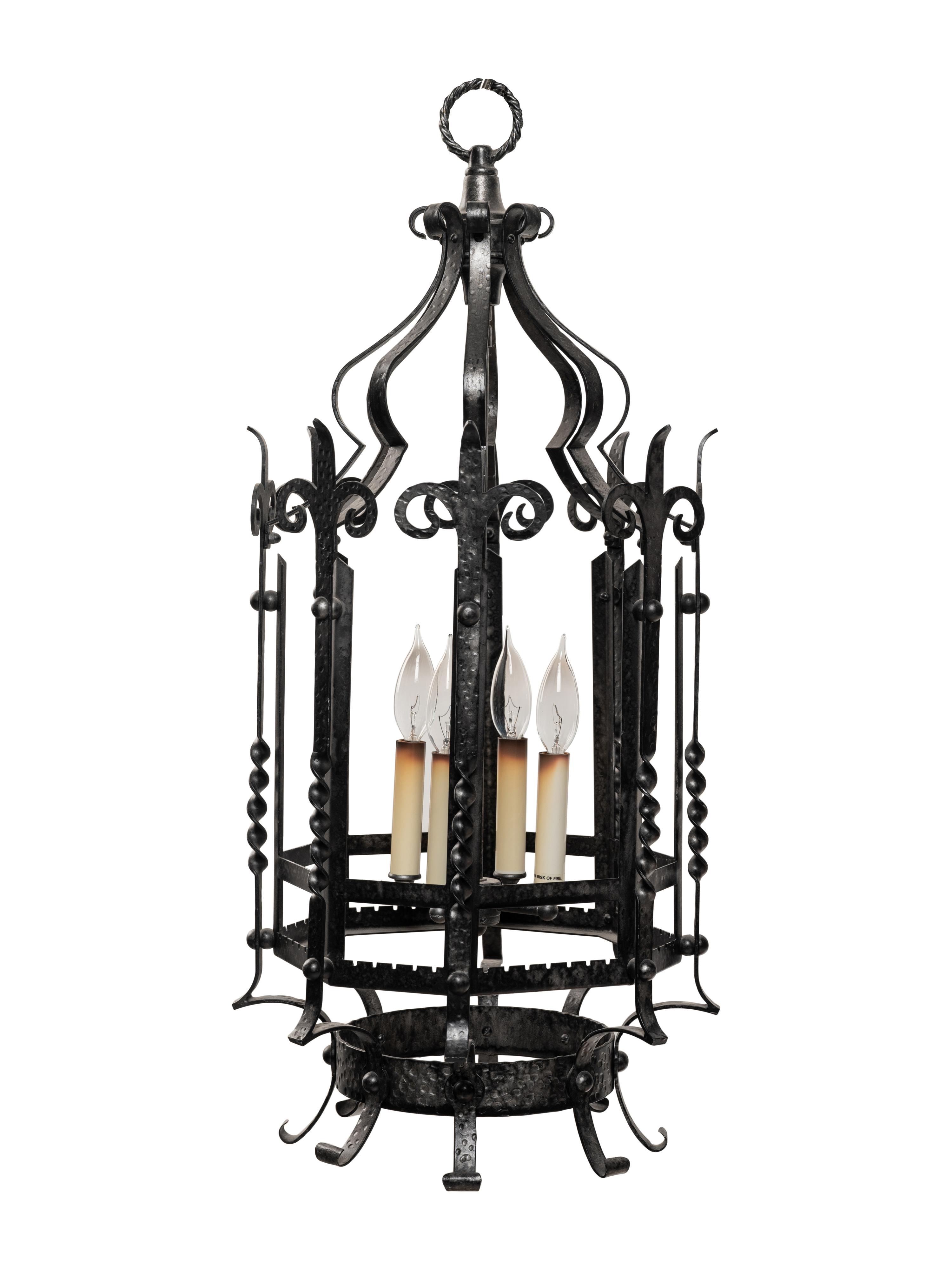 A Baroque Style Wrought Metal Hall Lantern