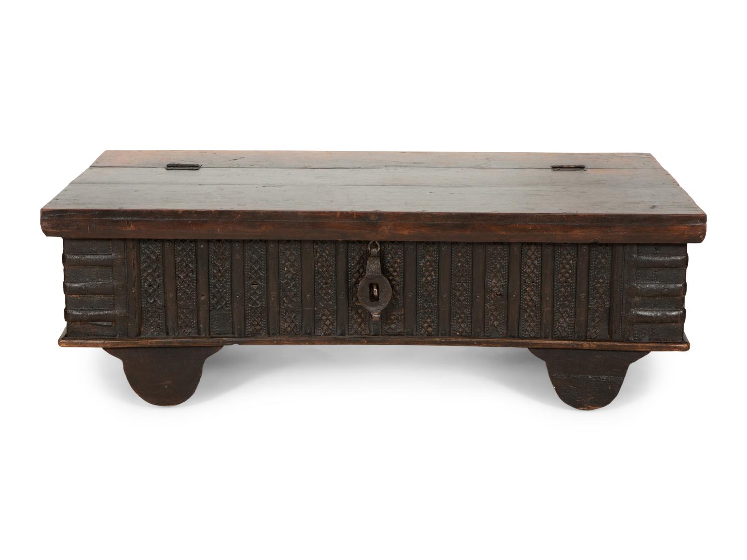 An Indian Iron Mounted Hinged Top Low Table