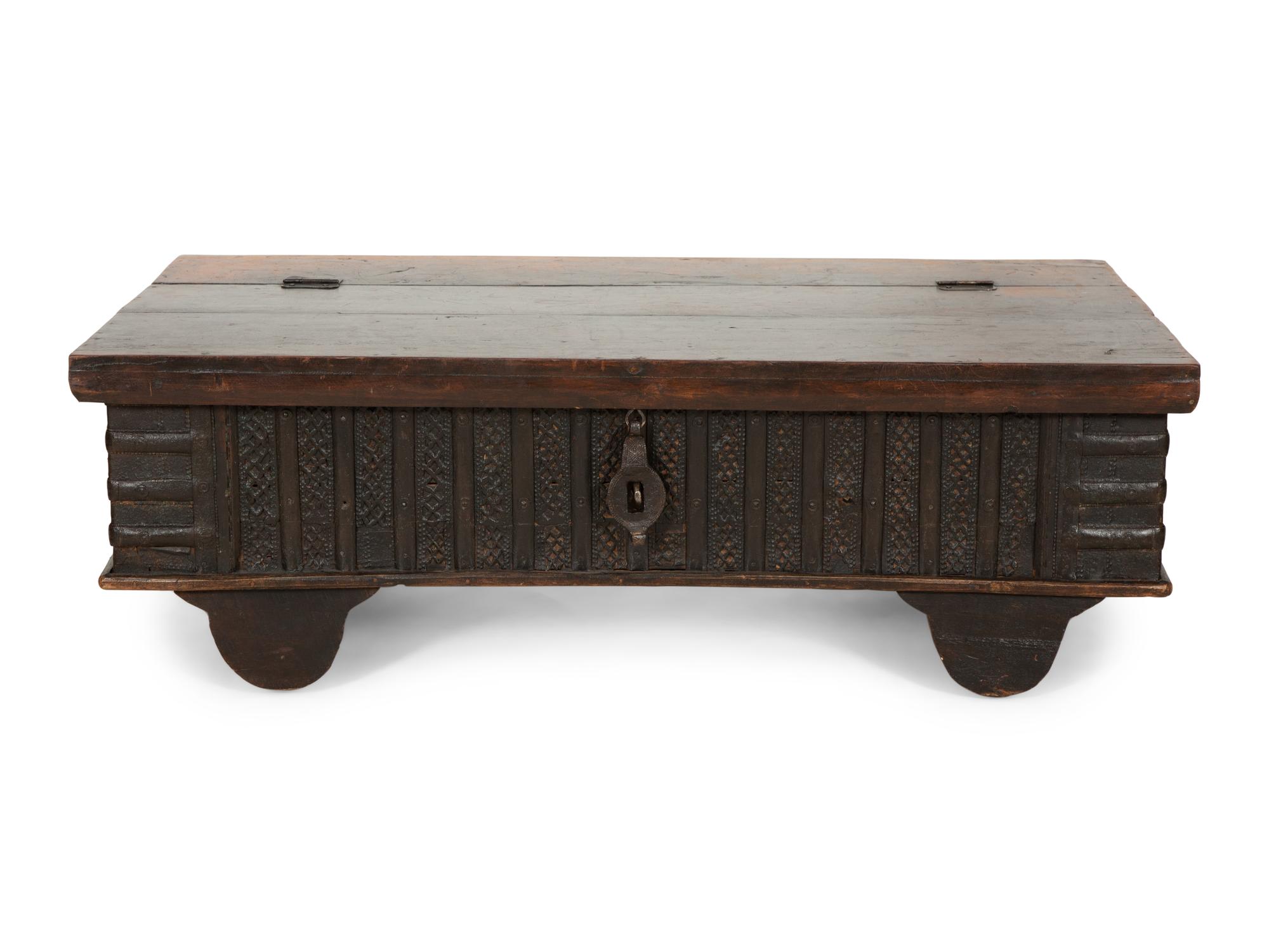 An Indian Iron Mounted Hinged Top Low Table