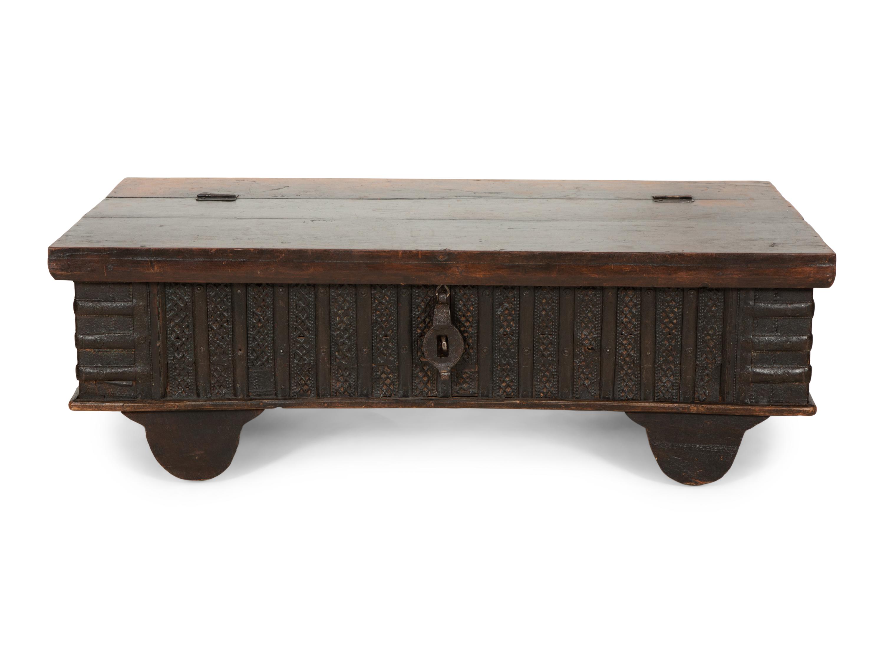 An Indian Iron Mounted Hinged Top Low Table